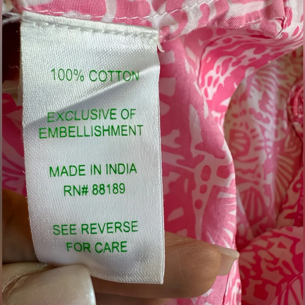 Lilly Pulitzer Sarasota Beaded Tunic Top Sz M Pink White Shell Print 3/4 Sleeve - Picture 8 of 12